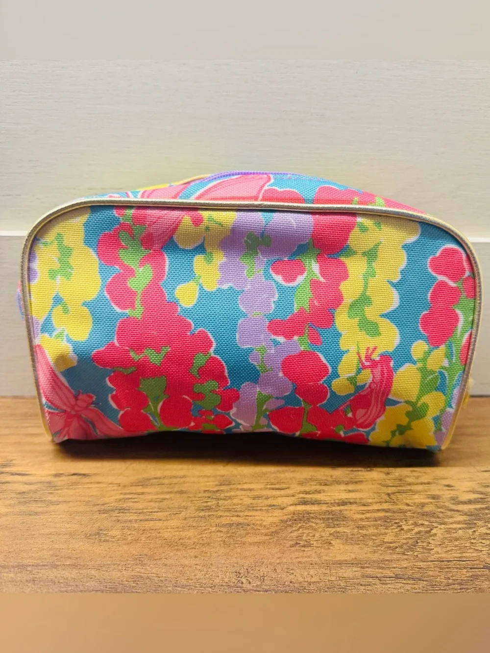 Lilly Pulitzer for Estée Lauder Floral Canvas Cosmetic Makeup Bag Pink Yellow